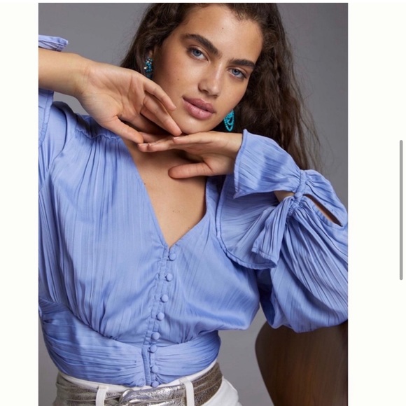 Anthropologie Tops - NWT Anthropologie Silky Smoked Sensual Plunge Blouse size S